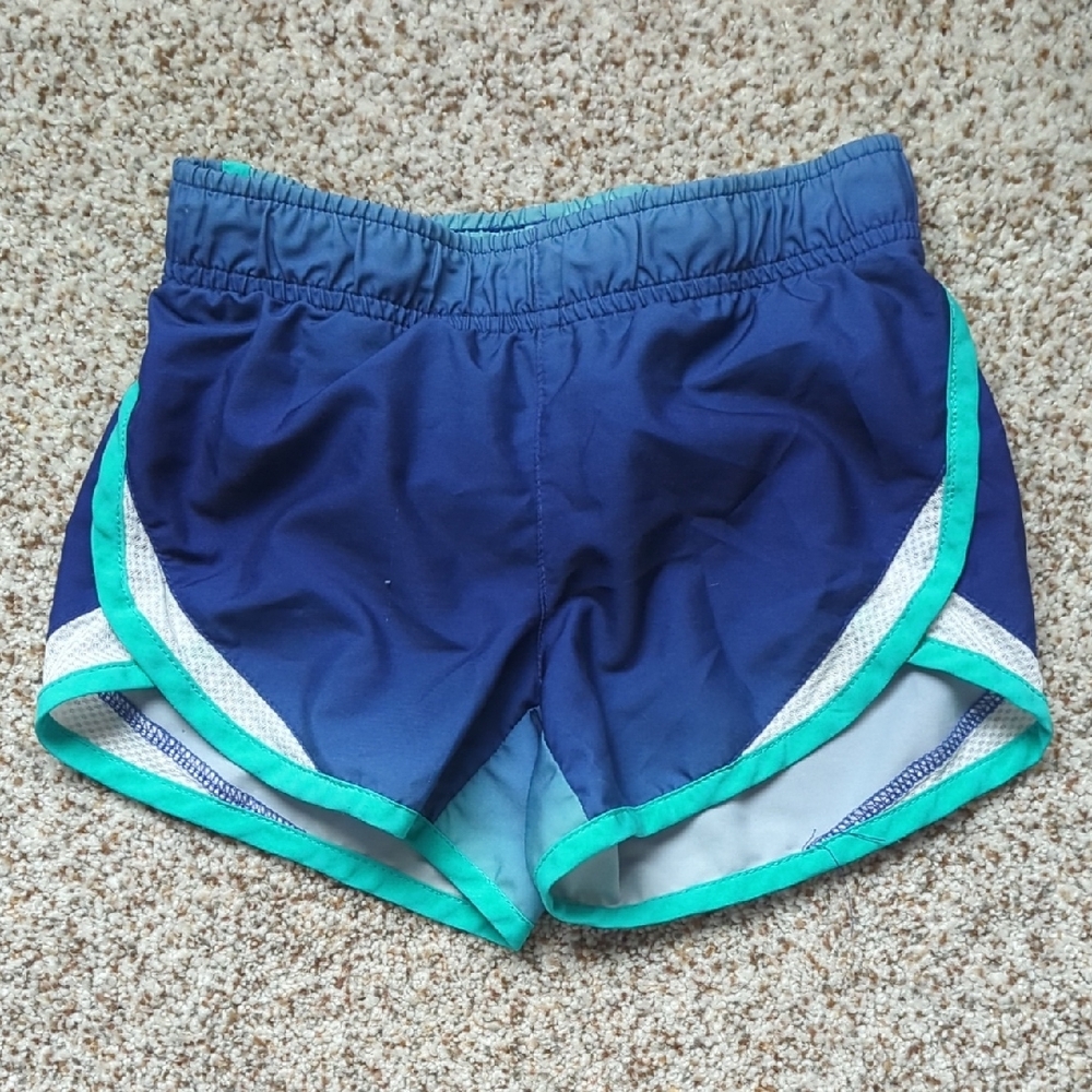 Blue and Green Athletic Shorts with Dolphin Hem